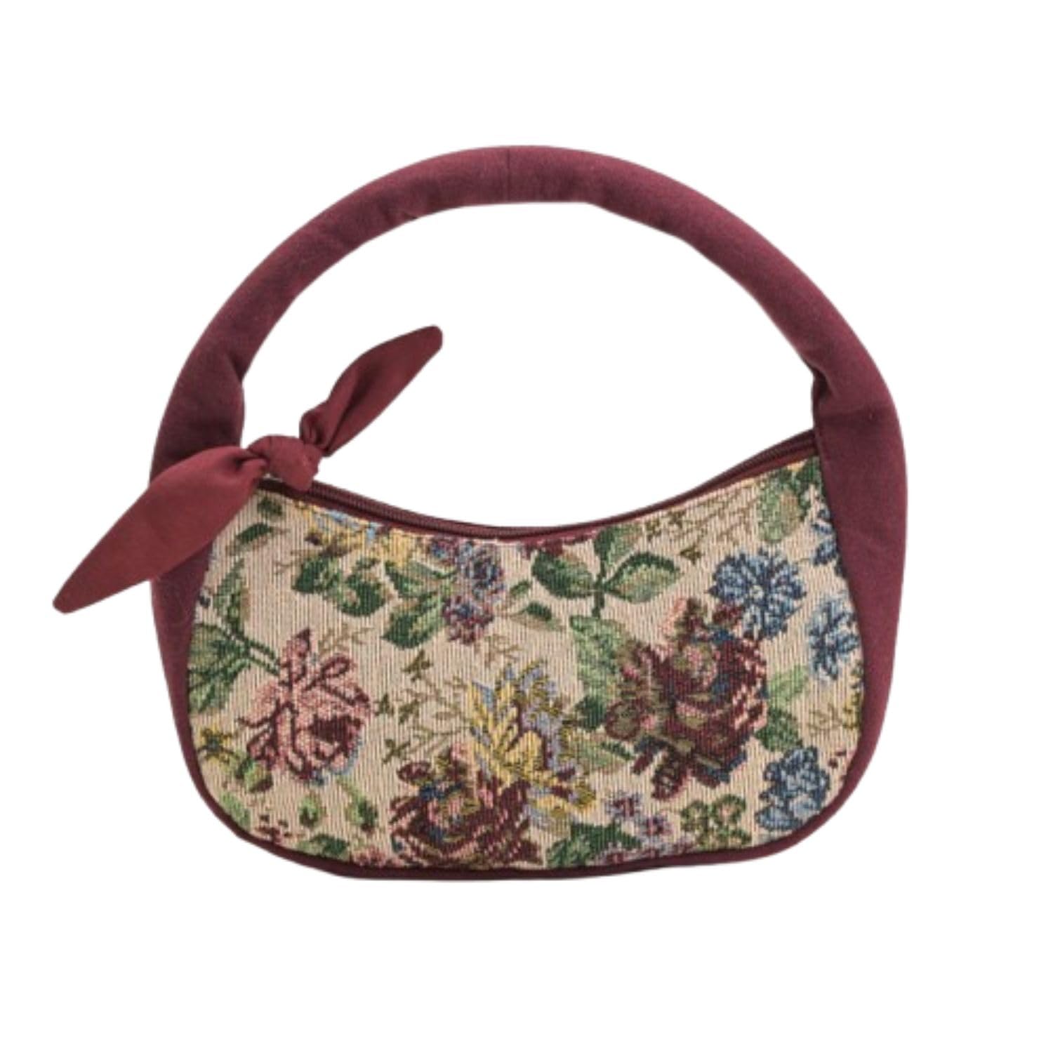 Boho Girl Indigo Blossom Tote Bag – Navy Blue Floral Handbag for Women with Embroidered Flowers, Padded Handle & Ribbon Detail – Chic Shoulder Bag for Travel, Brunch