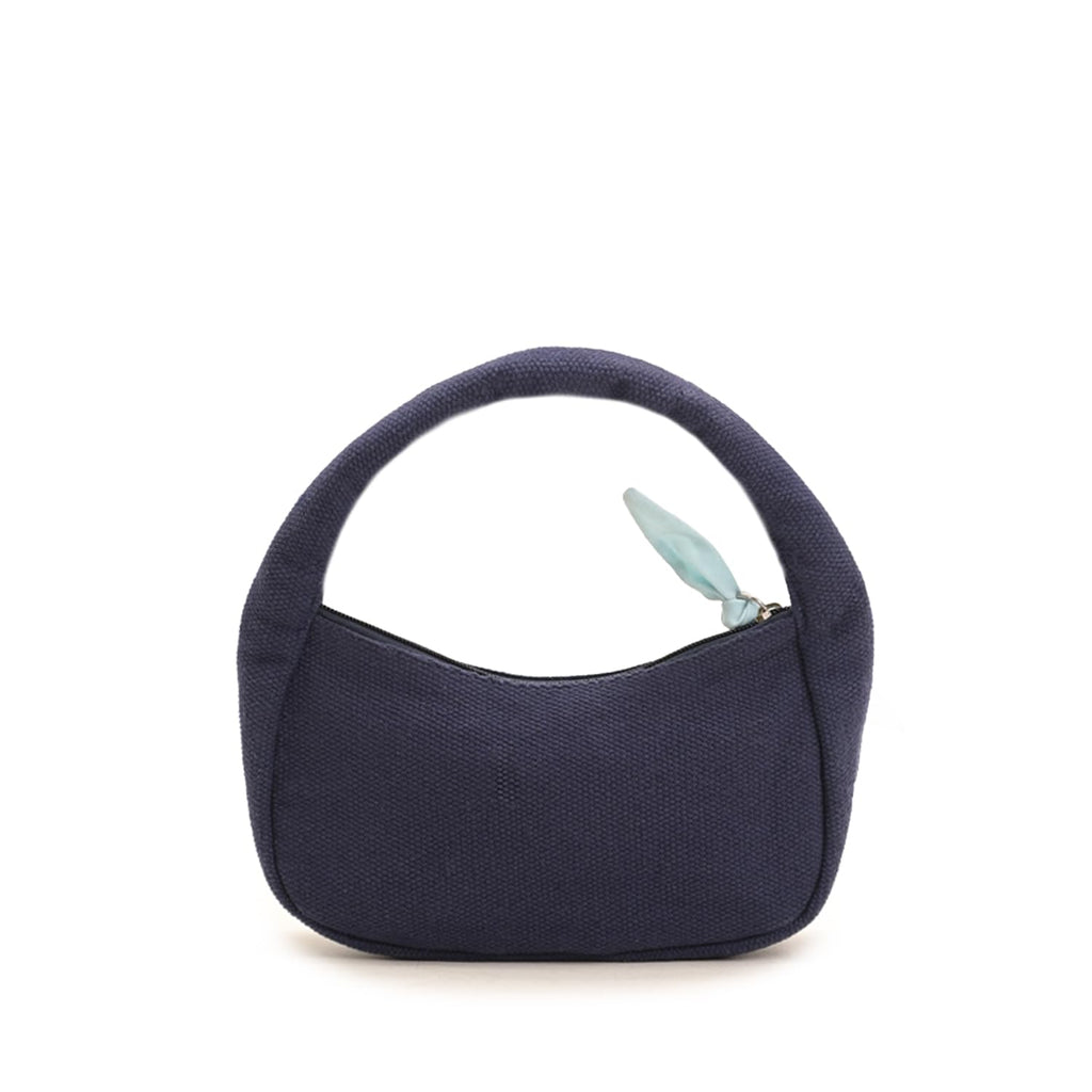 Boho Girl Indigo Blossom Tote Bag – Navy Blue Floral Handbag for Women with Embroidered Flowers, Padded Handle & Ribbon Detail – Chic Shoulder Bag for Travel, Brunch